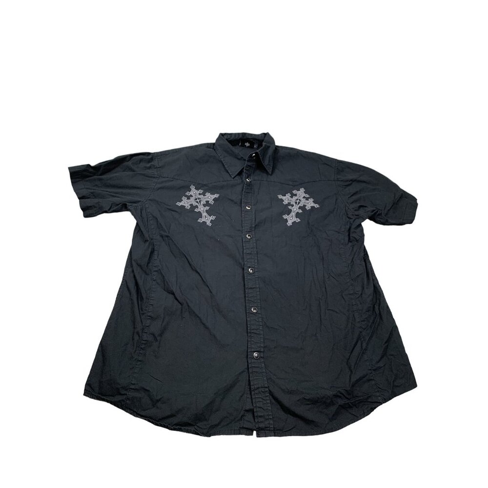 Edify Men's Large Black Button-Down Shirt With Cross Embroidery Christian Faith